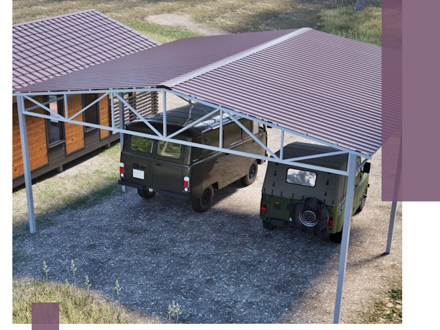 Двускатные навесы под ключ в Анжере-Судженске — изготовление и монтаж